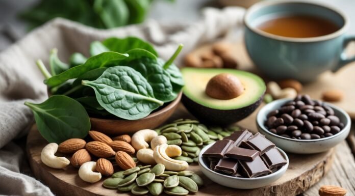 Best Magnesium-Rich Foods for Anxiety and Sleep Support Table full of foods rich in magnesium