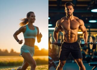 Morning vs. Evening Workouts What’s Better? woman running morning, man working out at night