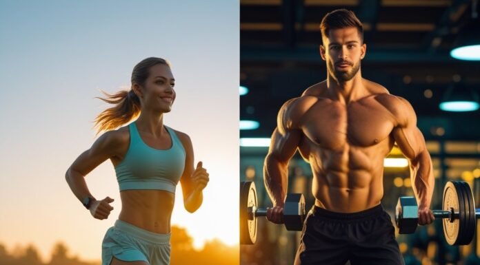 Morning vs. Evening Workouts What’s Better? woman running morning, man working out at night