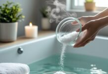 How to Use Epsom Salt for Muscle Pain and Detox Baths Epsom salt being poured into the bath-tub