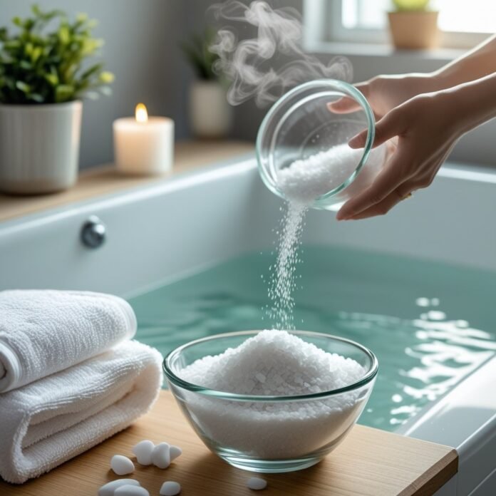 v2-uwvjj-j408e Epsom salt being poured into the bath-tub