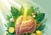 Foods That Naturally Support Liver Detox Without Juice Cleanses Liver surrounded by lemons, garlic, for detox