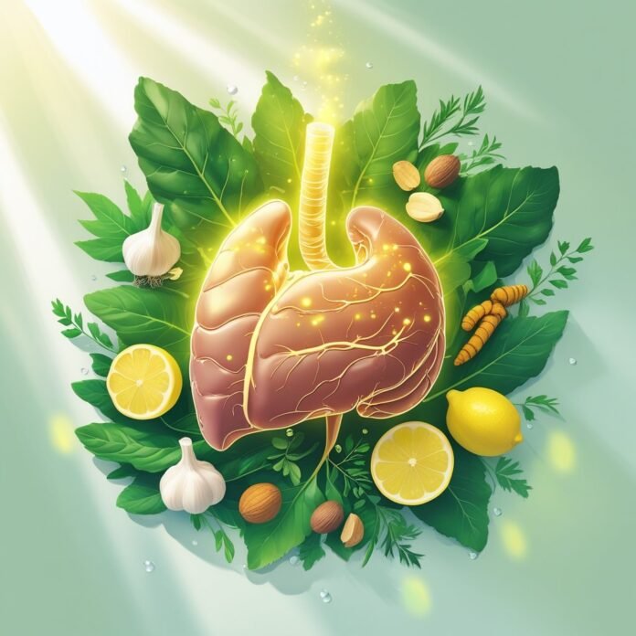 v2-ux3xm-4qb5m Liver surrounded by lemons, garlic, for detox