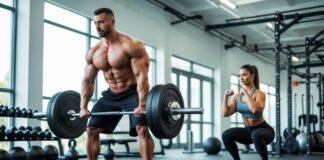 Why Strength Training Beats Cardio for Long-Term Fat Loss Man lifting heavy barbell while woman does squats in modern gym — strength training for fat loss.