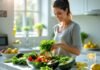 How to Lose Weight Naturally: 15 Proven Tips for Sustainable Results Woman preparing healthy vegetables and fruits in a kitchen as part of how to lose weight naturally routine.
