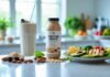 Shakes vs Real Food: Which Offers Better Nutrition? Protein shake vs real food for weight loss comparison with a smoothie, nuts, and a healthy meal plate.