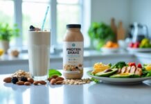 Shakes vs Real Food: Which Offers Better Nutrition? Protein shake vs real food for weight loss comparison with a smoothie, nuts, and a healthy meal plate.