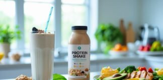 Shakes vs Real Food: Which Offers Better Nutrition? Protein shake vs real food for weight loss comparison with a smoothie, nuts, and a healthy meal plate.