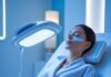 New Research on Blue Light and Sleep Patterns A woman getting blue light therapy