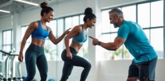 How to Break Through a Weight Loss Plateau Three adults in a gym working together with one woman stepping on a scale and a trainer showing progress on a tablet.