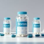Why You Need Boron: The Mineral That Does It All "Boron supplement bottles with white tablets and blue capsules displayed on a white surface, highlighting health and dietary benefits of Boron."