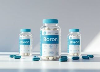 Why You Need Boron: The Mineral That Does It All "Boron supplement bottles with white tablets and blue capsules displayed on a white surface, highlighting health and dietary benefits of Boron."